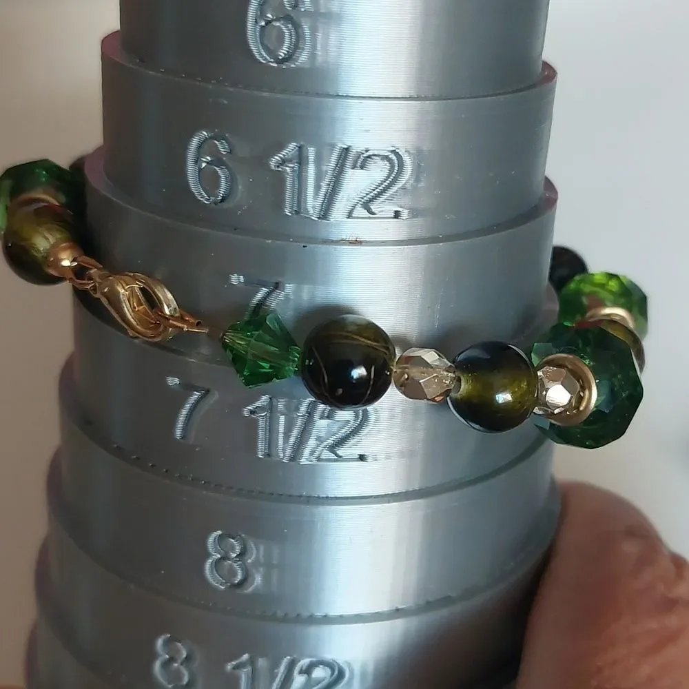 Sturdy Green Tones Bracelet Glass Plastic Gold Tone Metal